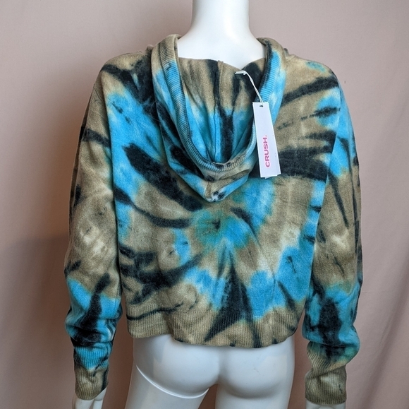 Crush Cashmere Tie Dye Rio Cropped Full Zip Hoodie in Camel and Blue - Picture 4 of 10